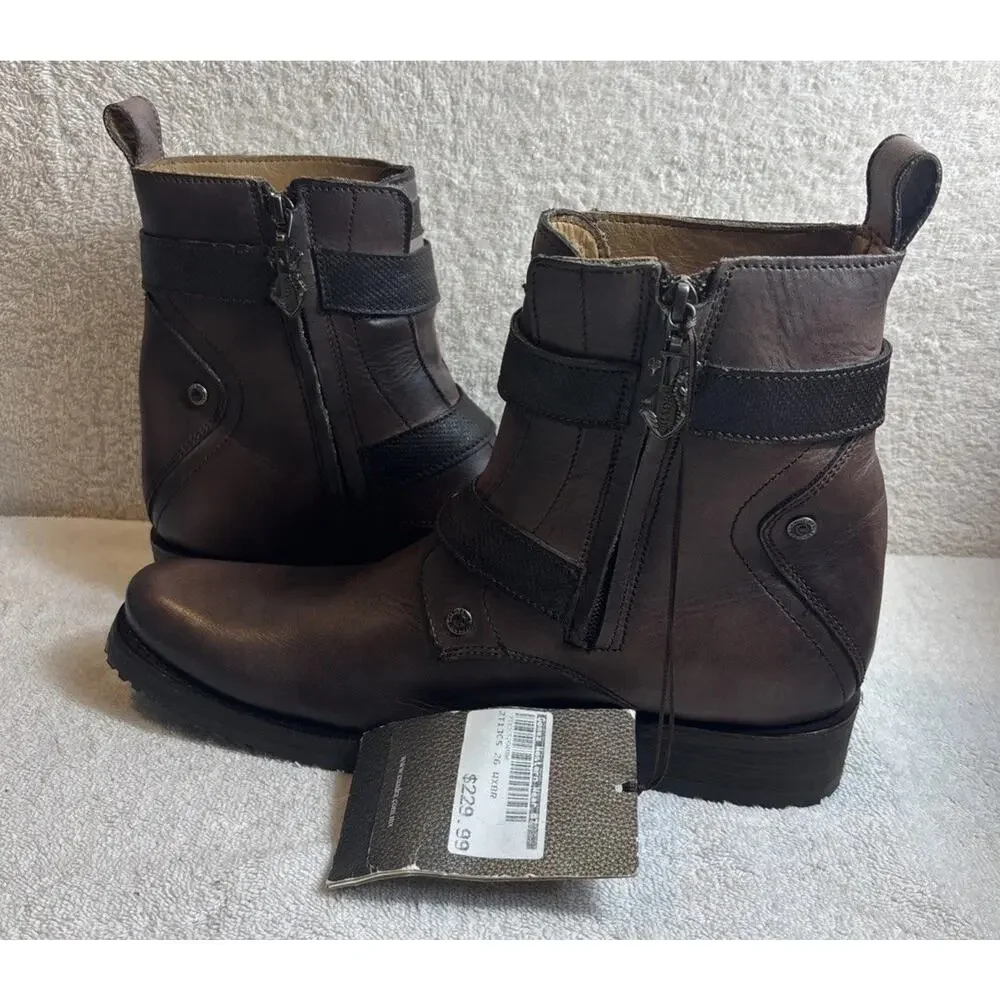 Cuadra Mens Harness Ankle Boots Size 7 Brown Round Toe Western Leather